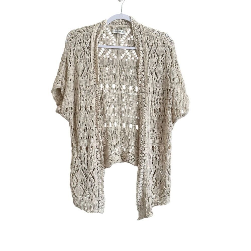 Abercrombie & Fitch Crochet Kimono Women's XS/S Cream Short Sleeve Boho